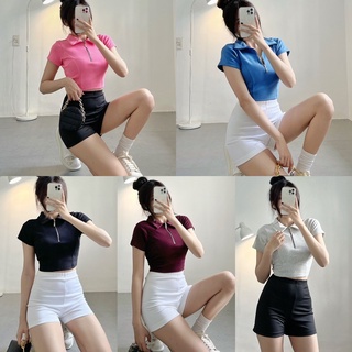 Áo Thun Croptop Polo Phối Khoá Kéo Tay Ngắn Siêu Chất