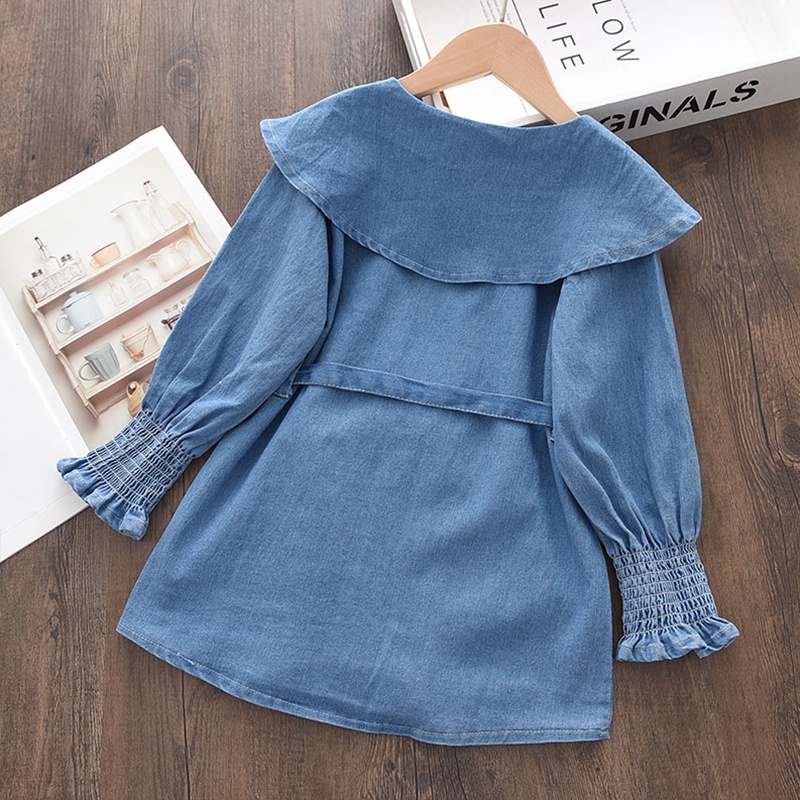Đầm denim BEAR LEADER AH9083 tay dài màu trơn phong cách Hàn Quốc thời trang mùa thu mới cho bé gái