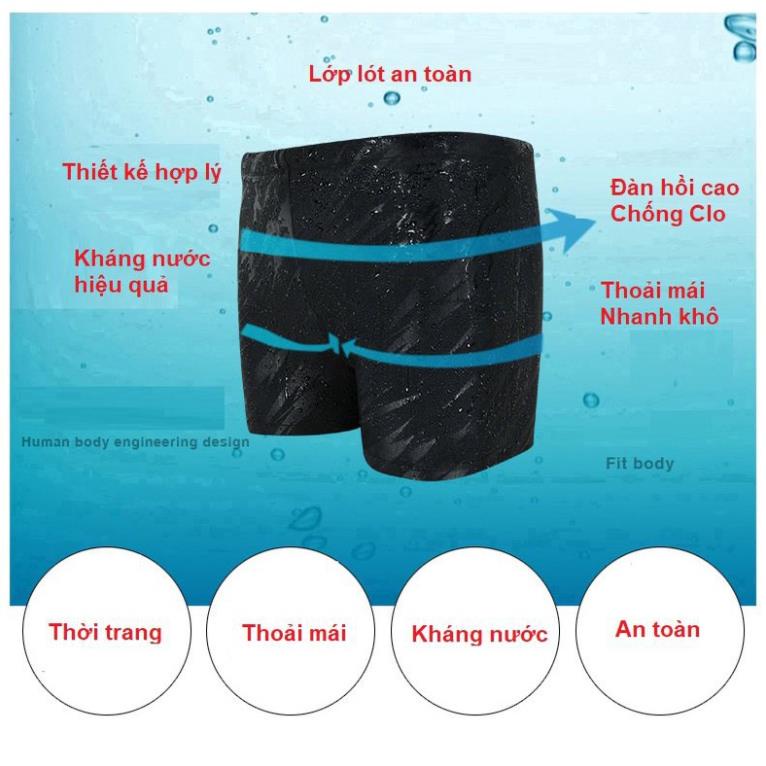 Quần bơi nam boxer 2 lớp chuyên nghiệp chống Clo, vải kháng nước, nhanh khô, thoáng khí, có dây buộc QBD1209
