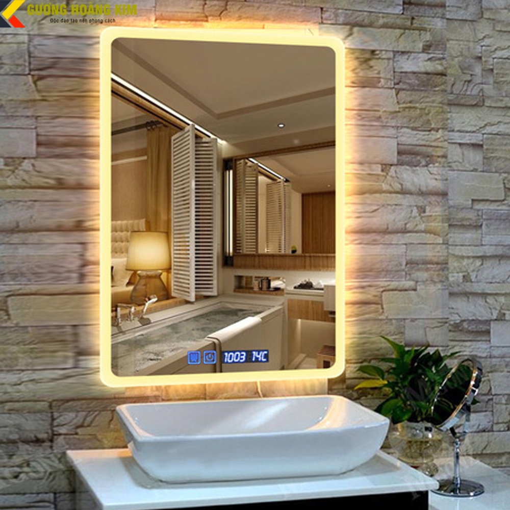 Gương đèn led chữ nhật phòng wc phòng tắm cảm ứng  thông minh treo tường Kích thước 80x100cm - guonghoangkim mirror