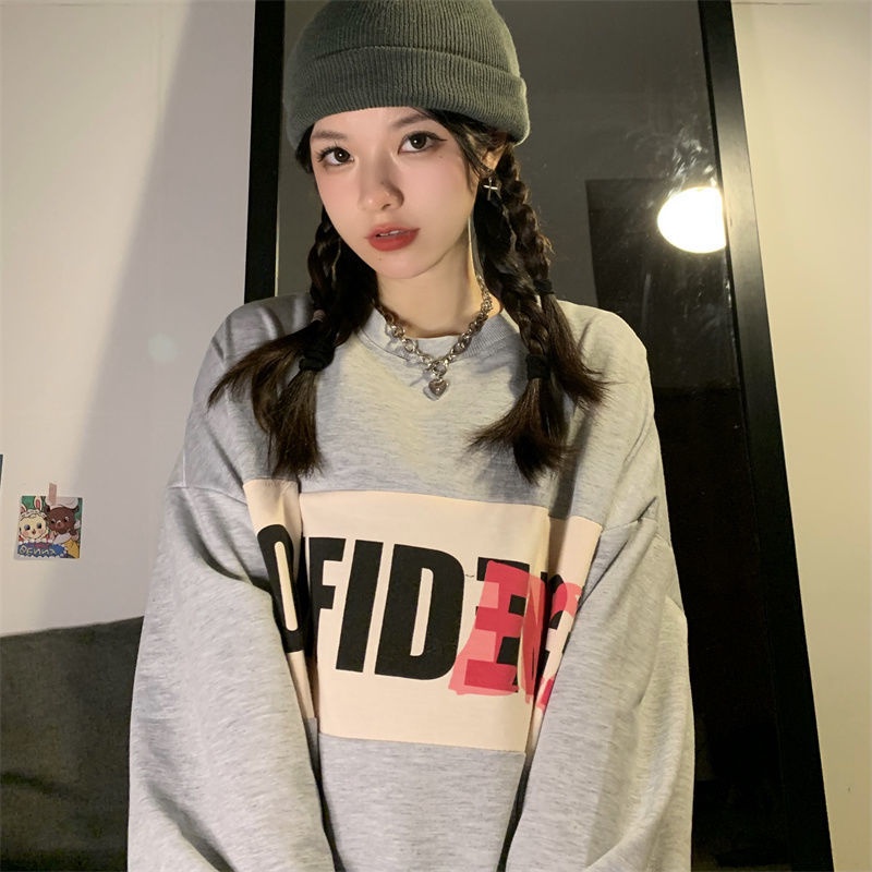 ZHELIHANGFEI Áo Thun Tay Dài Cổ Tròn Form Rộng Kiểu Dáng Ngọt Ngào Dễ Phối Đồ