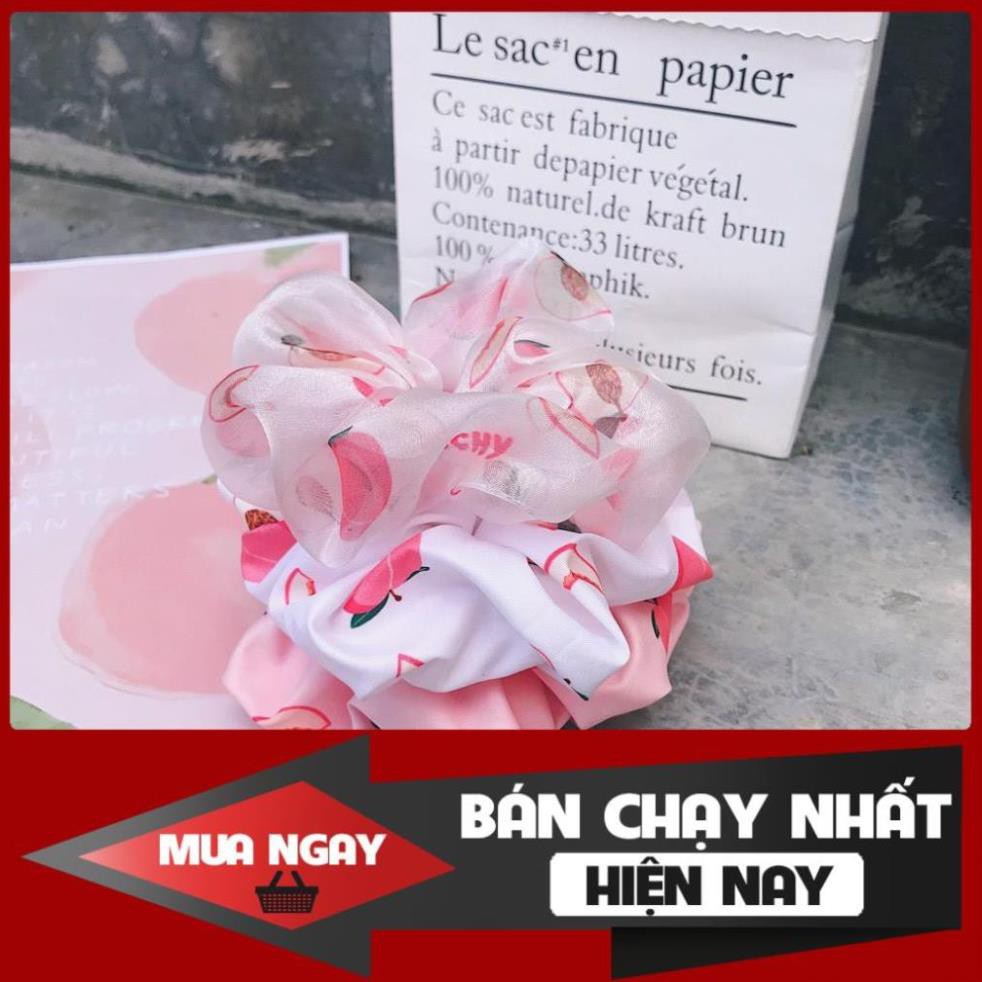 [FREESHIP] Hàng thiết kế thời trang  Dây Cột Tóc Vải Scrunchies Quả Đào Peachy