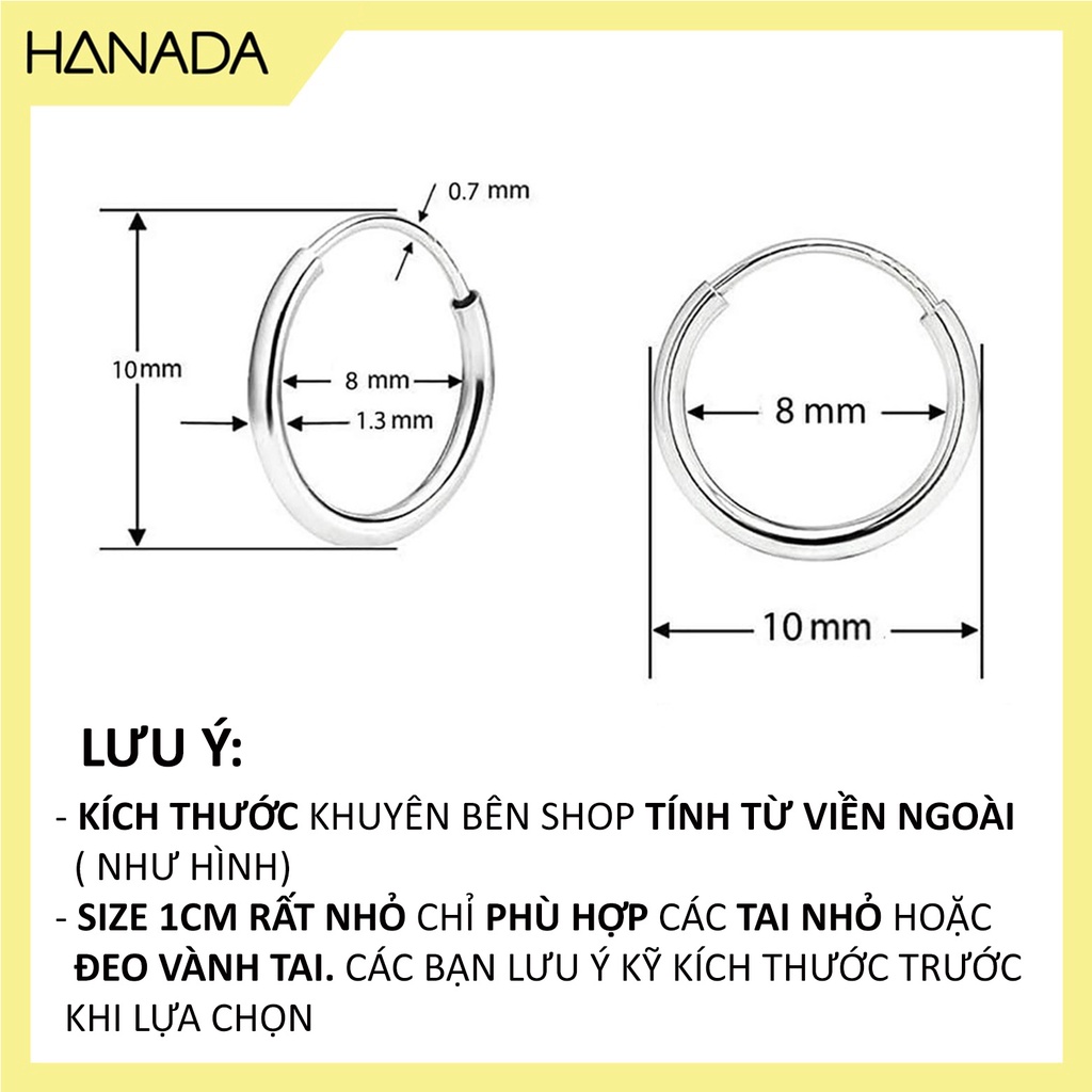 [Mã SKAMLTSM9 giảm 10% đơn 99K] Bông Tai Bạc Hanada Khuyên Tai Bạc Nam Nữ Khoen Tròn Cá Tính Basic