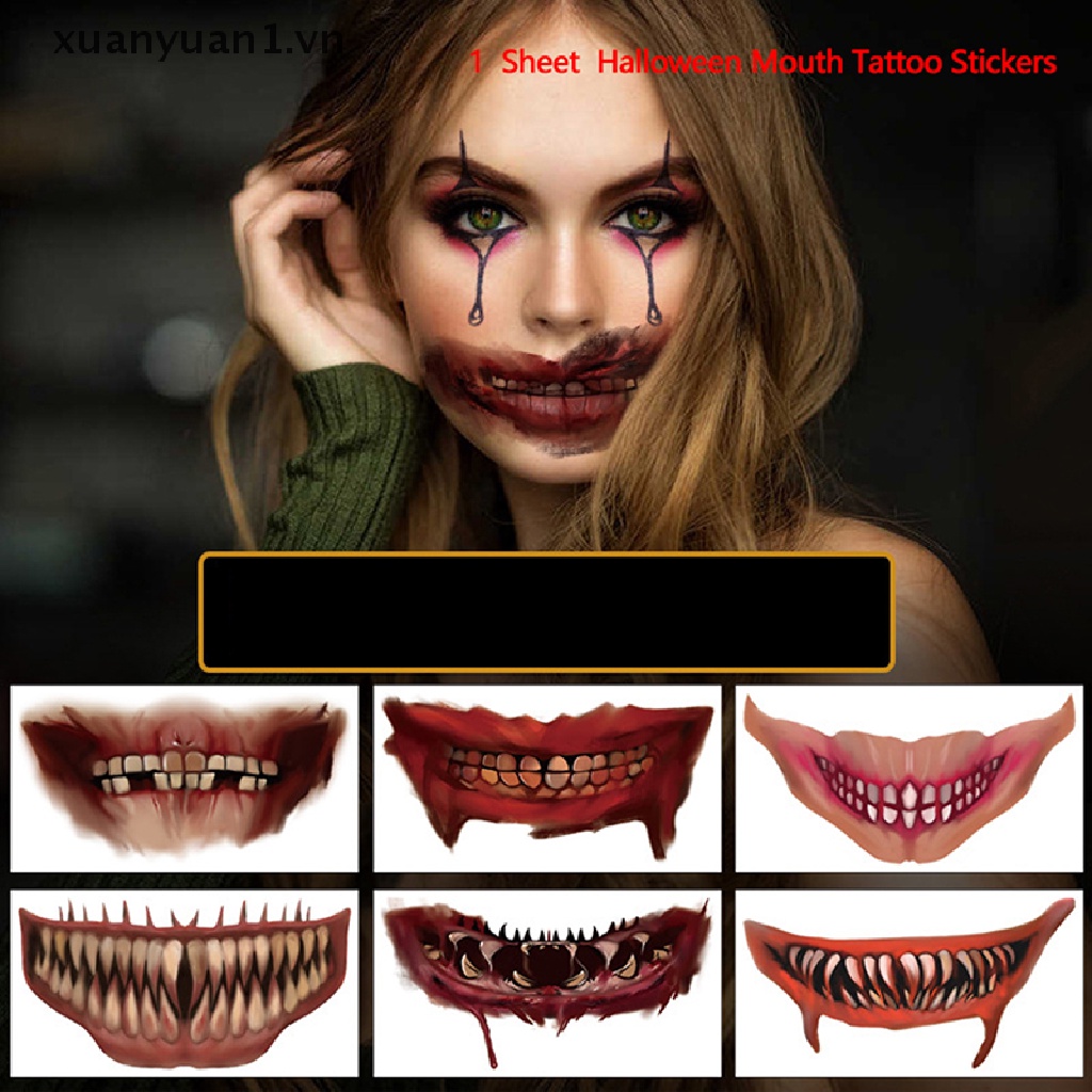 1 Tờ Hình Xăm Dán Mặt Môi Miệng To Phong Cách Halloween Độc Đáo