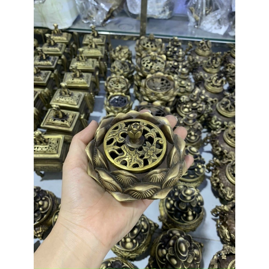 Trầm hương - Lư đốt trầm, xông trầm hoa sen bằng đồng