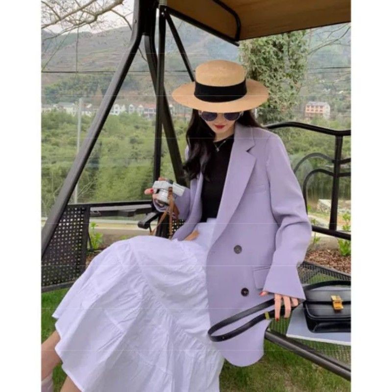 [ORDER] Áo blazer form rộng màu tím kèm 2 cúc - Có ảnh thật | BigBuy360 - bigbuy360.vn