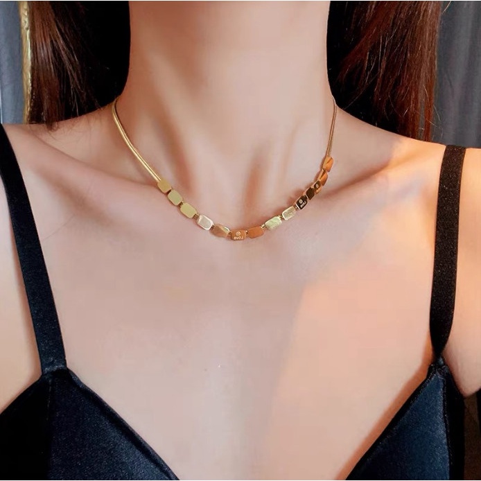 Dây Chuyền Hoặc Lắc Tay Sợi Mì Dẹt Nhiều Hình Vuông Khắc Chữ Love Titan Ko Đen TT 4368