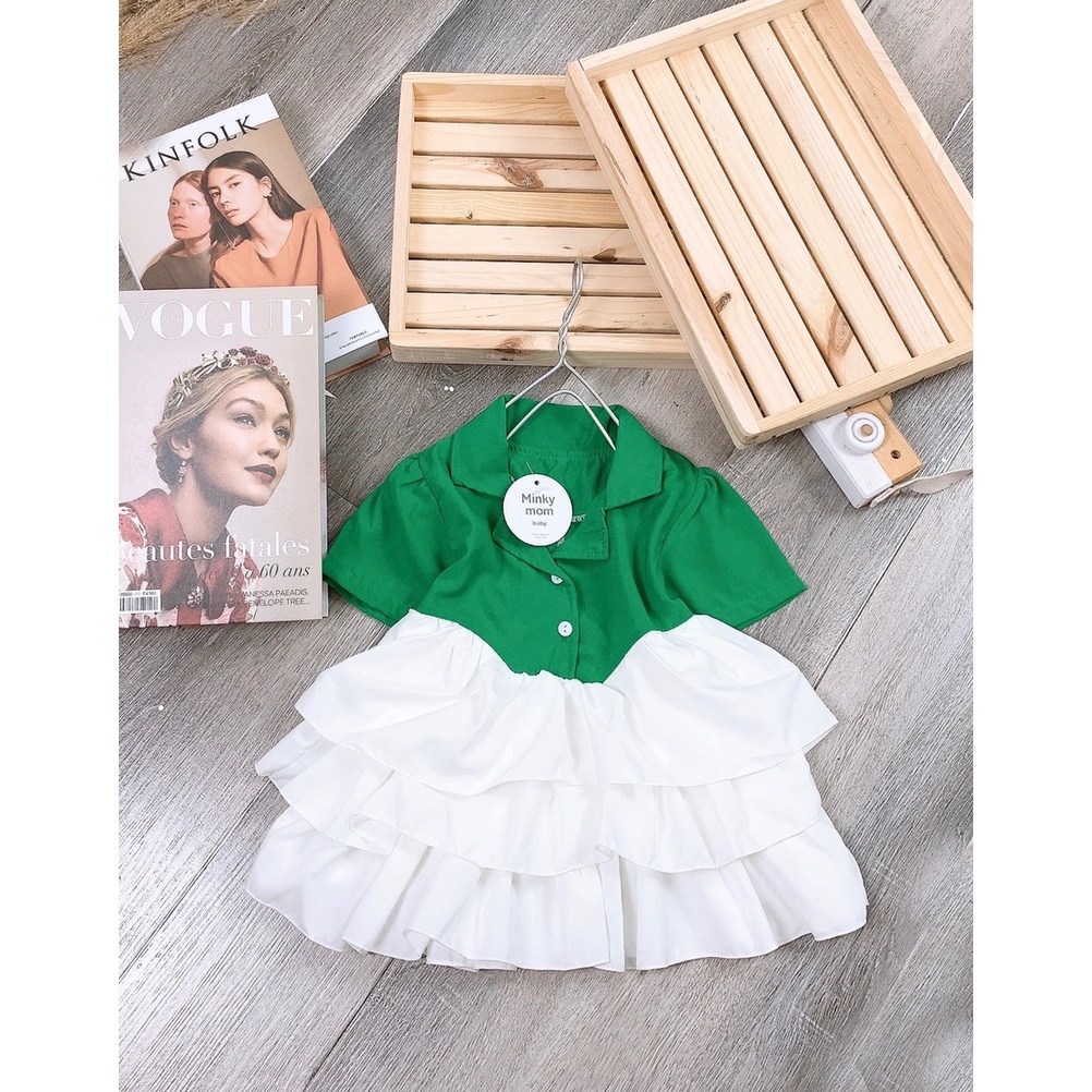 váy cổ vest pha tầng bé gái