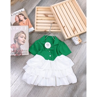 xả - váy cổ vest pha tầng bé gái