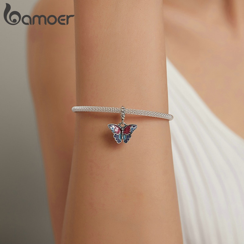 Mặt dây chuyền Bamoer Bằng Bạc 925 Tạo Hình Bướm Dành Cho Tự Làm Vòng Cổ Thời Trang