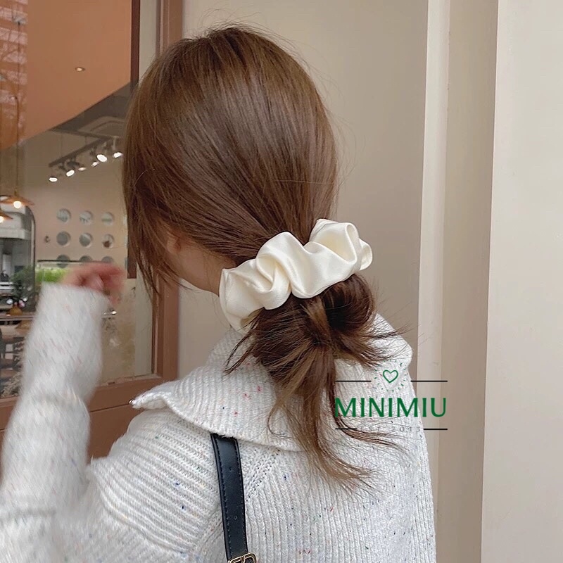 Dây buộc tóc Scrunchies handmade lụa satin bản rộng 6cm màu trắng/kem/đen/tone sáng/tối