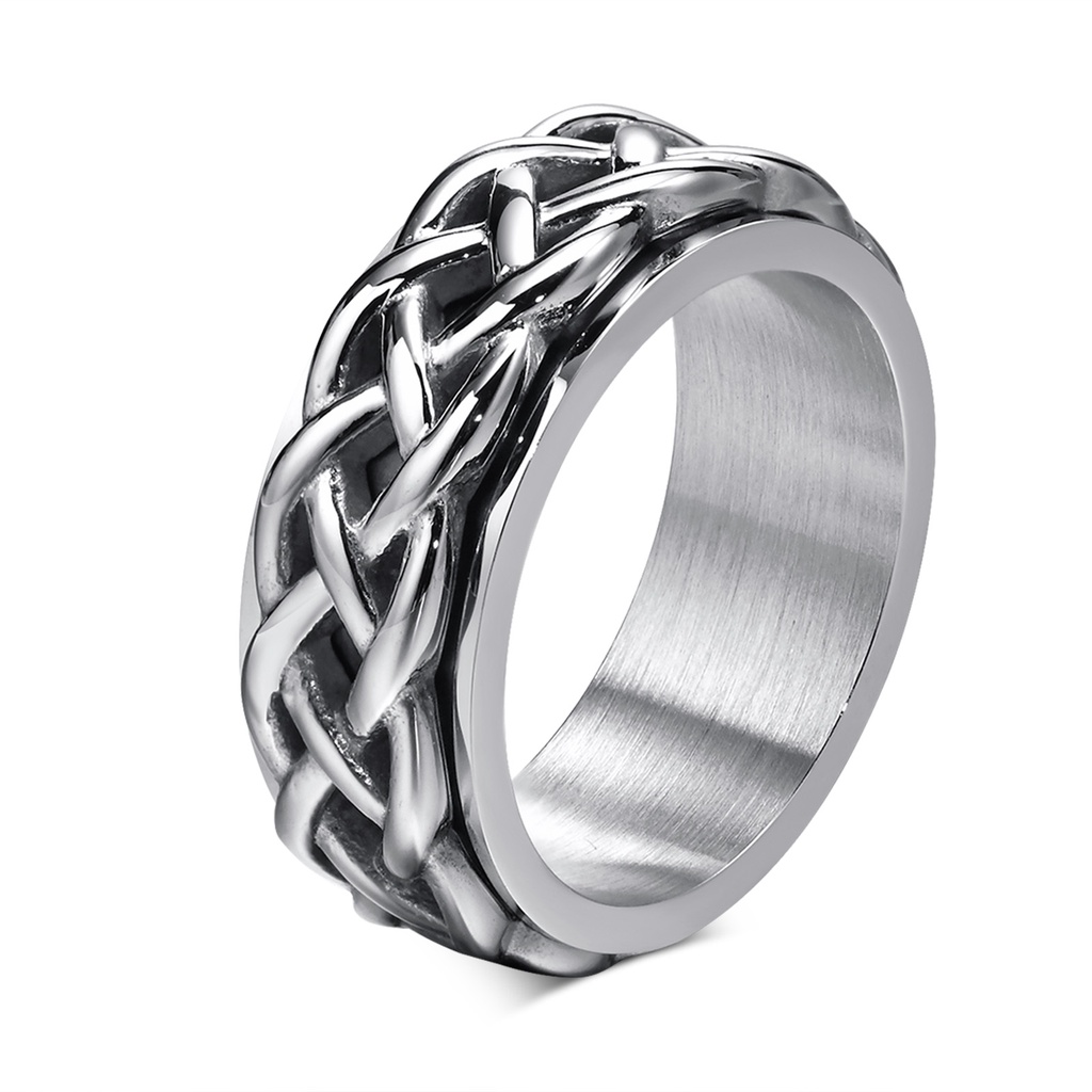 Nhẫn Đeo Tay 8mm Màu Đen / Bạc Bằng Thép Không Gỉ Phong Cách Viking Dành Cho Nam