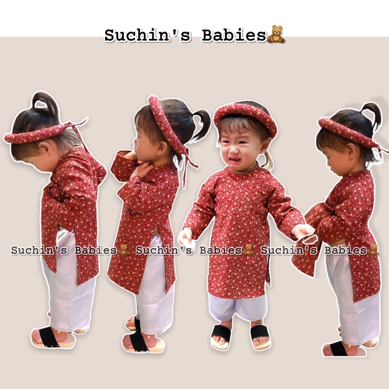 Áo dài nhung tăm cho bé gái Suchin