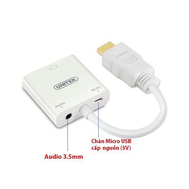 [Mã ELHACE giảm 4% đơn 300K] Cáp Chuyển HDMI To VGA + Audio UNITEK Y-6333WH