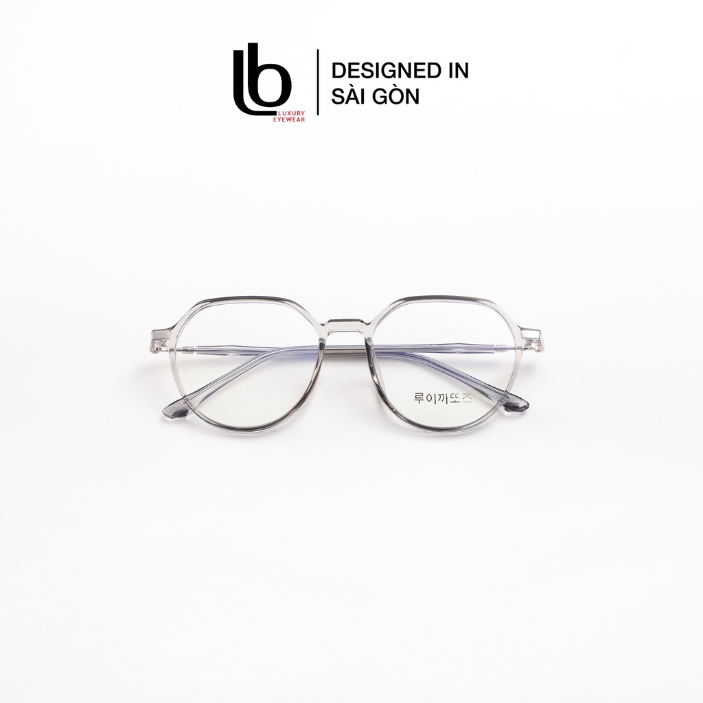 Gọng kính cận Tròn Bầu LB Luxury Eyewear Korea HQ75 203 - Nhựa phối kim loại - Trong suốt / Cam hồng / Xanh / Ghi xám