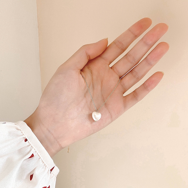 Dây Chuyền Mặt Trái Tim Đính Ngọc Trai Thời Trang Dành Cho Nữ