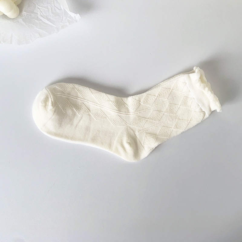 Vớ cotton Phối Ren Mỏng Màu Trơn Dễ Thương Phong Cách Nhật Bản