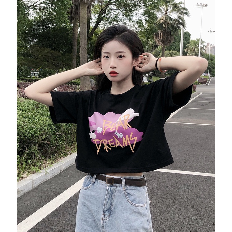 Áo Croptop Tay Ngắn In Họa Tiết Phong Cách Hàn Quốc Thời Trang Mới 2022