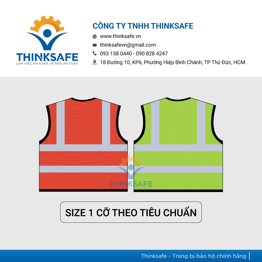 Áo gile phản quang lưới Thinksafe vải thoáng mát, mỏng nhẹ chuyên dùng cho công nghiệp, nhận may, in ấn theo yêu cầu