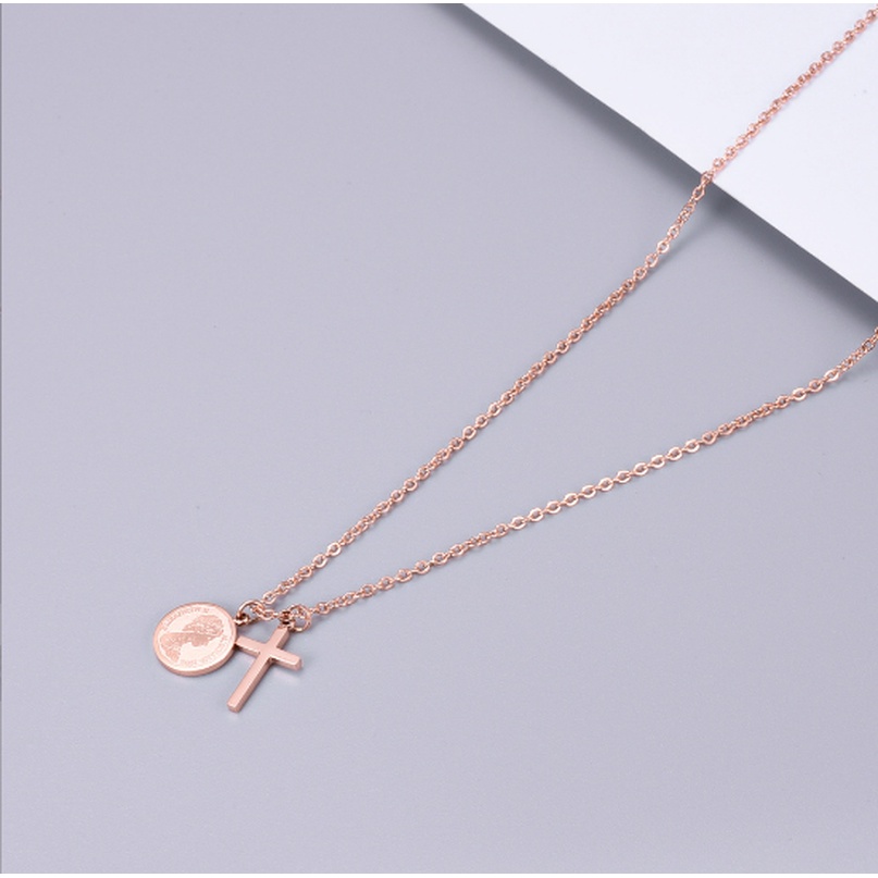Dây Chuyền Mặt Tròn Hình Thánh Giá Phong Cách Retro Thời Trang