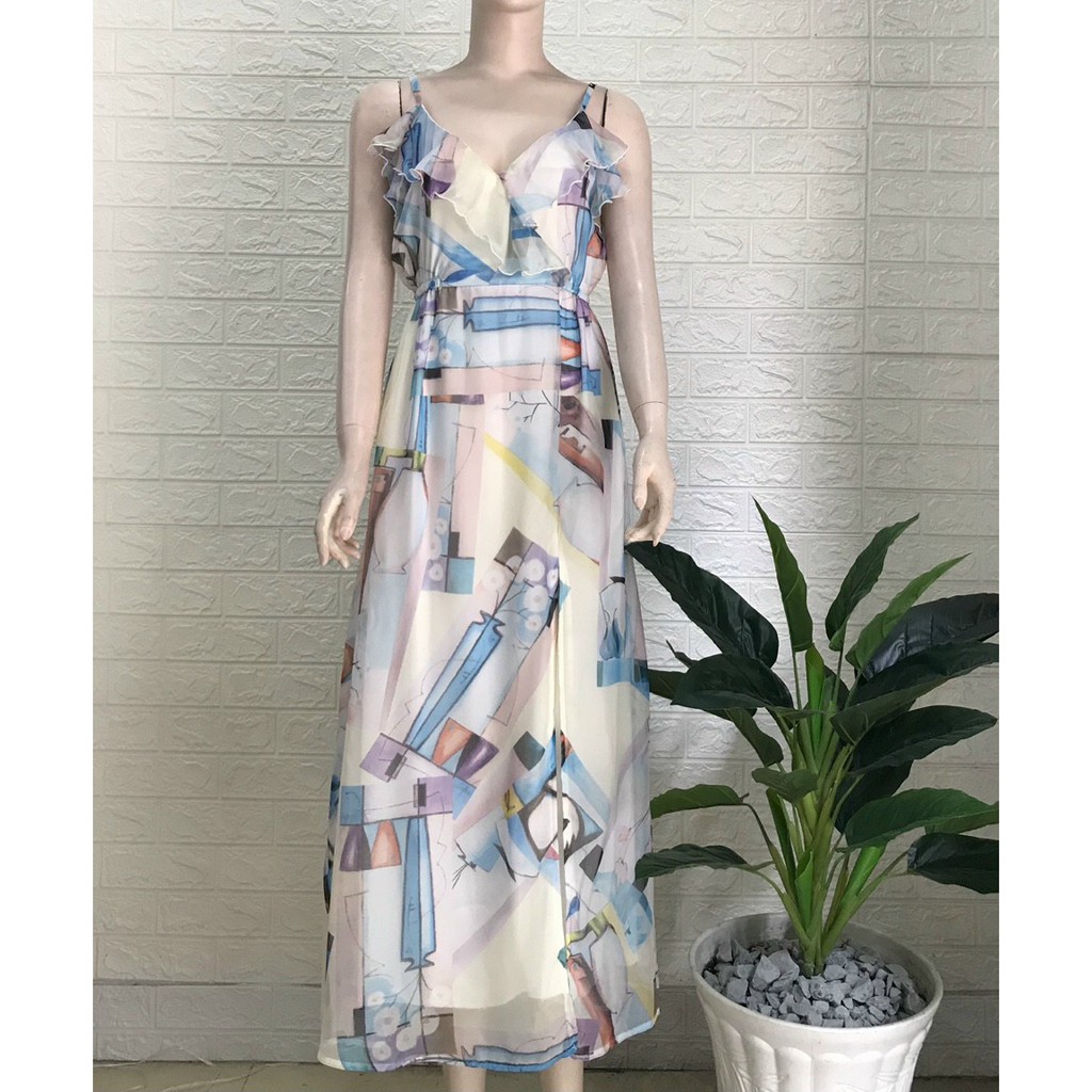 Váy Maxi Hoa Đi Biển Xẻ Tà Cổ V - Đầm Maxi Dài Du Lịch - Maxi Dress Dạ Hội Siêu Đẹp Siêu Sang