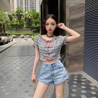 Áo Trễ Vai Nút Cài Cổ Trang