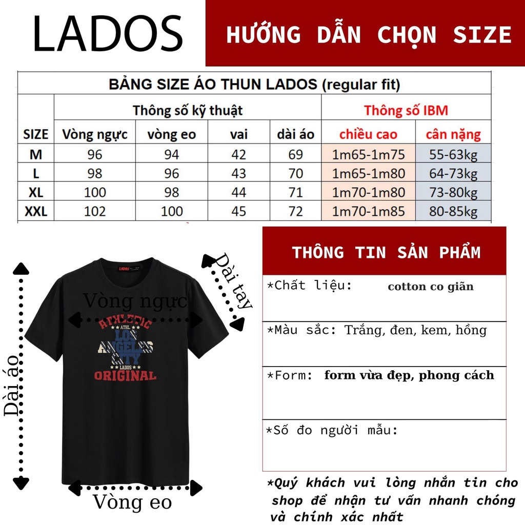 Áo thun nam, nữ cổ tròn phông rộng in chữ LADOS - 9105 100% cotton thấm hút tốt