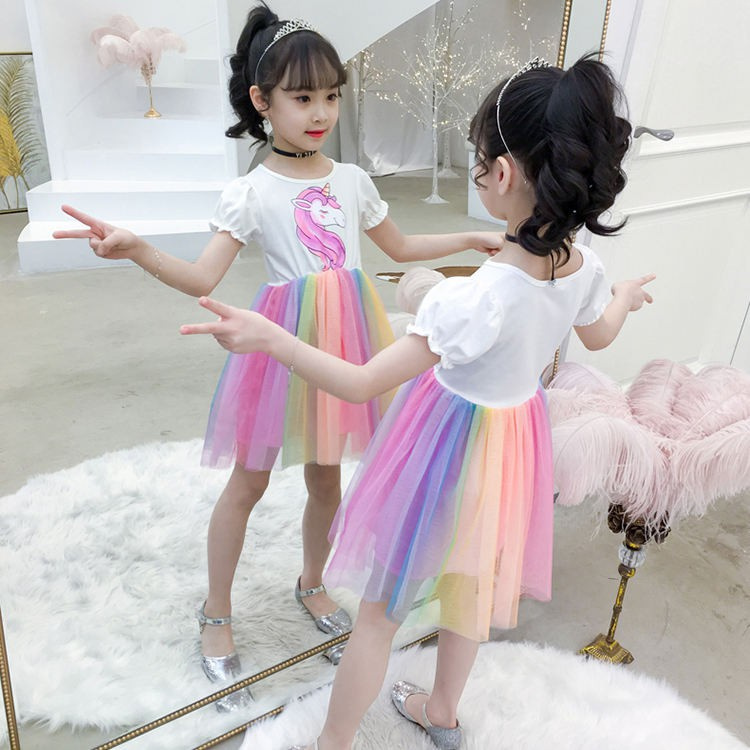 SUGE Cái mới váy con gái kỳ lân dễ thương ngựa con Tiệc sinh nhật của trẻ em váy cầu vồng