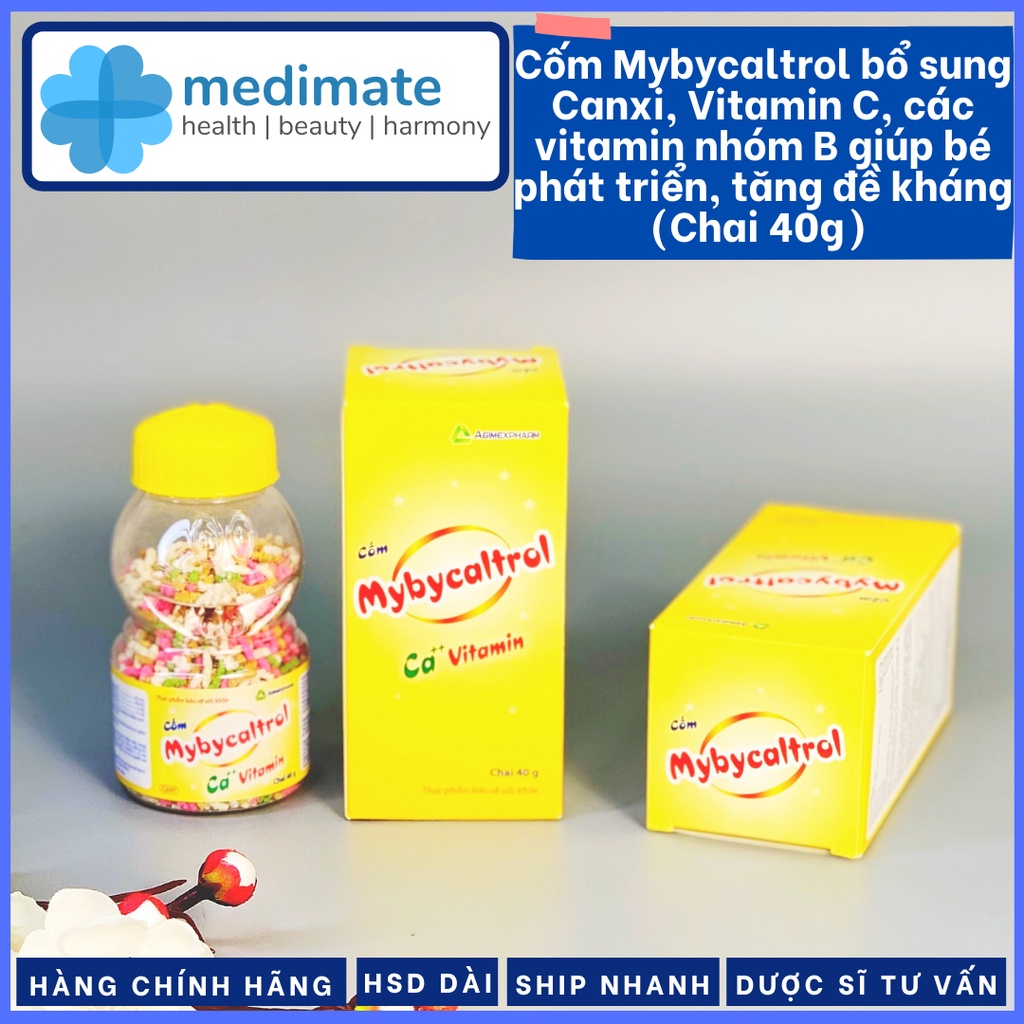 Cốm dinh dưỡng cho bé Mybycaltrol bổ sung Canxi, Vitamin C, Vitamin nhóm B giúp bé phát triển, tăng đề kháng (Chai 40g)