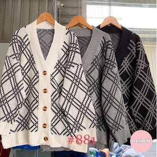 Áo cardigan dài tay style Hàn Quốc bánh bèo nữ tính form rộng Ulzzang họa tiết hình thoi LIZHOUSE