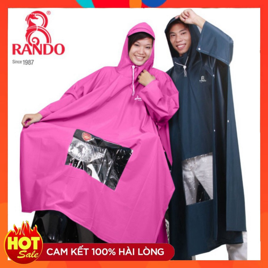 Áo Mưa Rando Chính Hãng, Áo Mưa Cánh Dơi PONCHO Nhựa PVC Cao Cấp Có Kiếng Đèn Xe, Loại Siêu Dày Nam/Nữ (CC Kiếng)