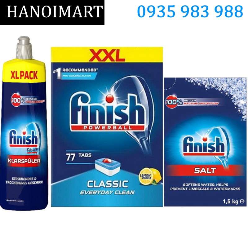 Combo Viên Finish 77 Viên + Muối Finish 1.5kg + Nước làm bóng Finish 750ml - HANOIMART