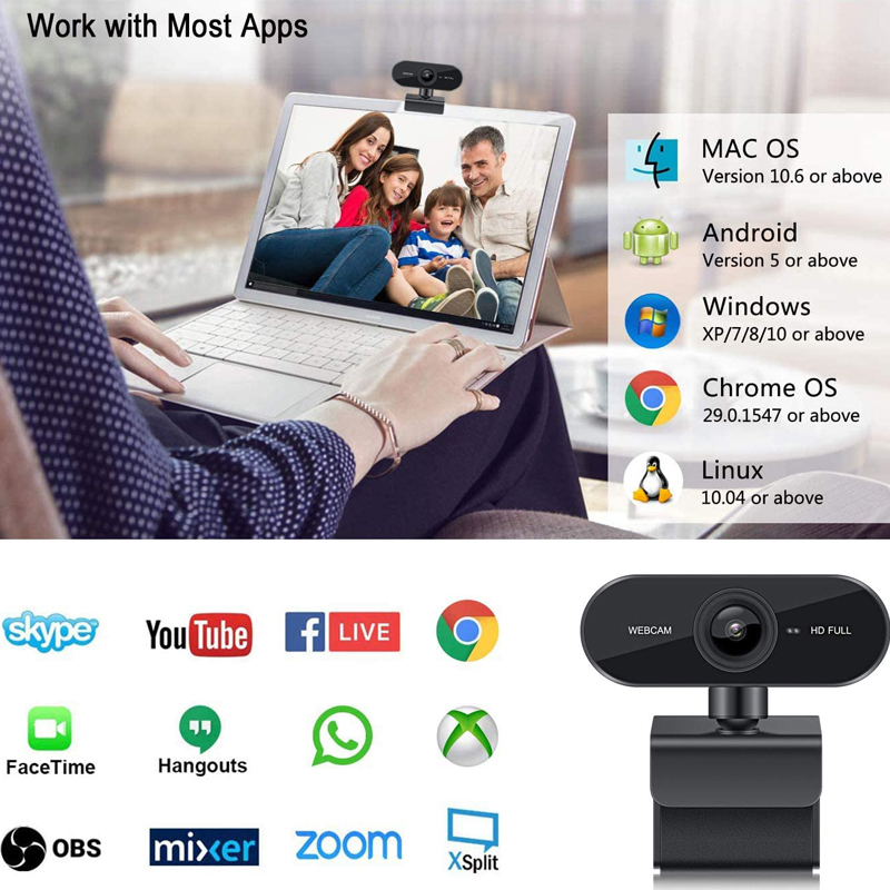 Webcam KCO PC01 có mic độ phân giải HD 2K góc quay rộng 110° thiết kế đế xoay 360 độ kết nối cổng USB tiện dụng | BigBuy360 - bigbuy360.vn