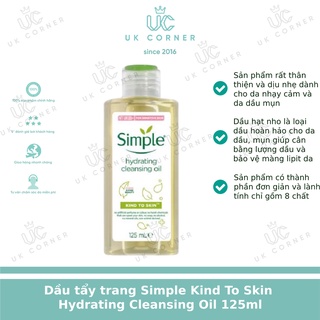 [Bill UK] Dầu tẩy trang Simple Kind To Skin Hydrating Cleansing Oil 125ml