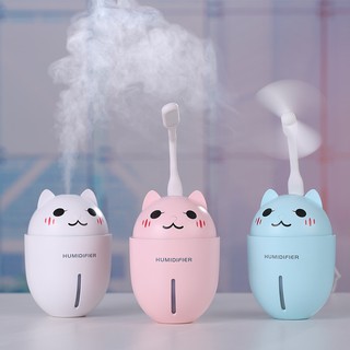Máy Xông Tinh Dầu Hình Bé Mèo Cute, Làm Ẩm Không Khí 4 Trong 1, Có Cổng Sạc USB (3 màu)