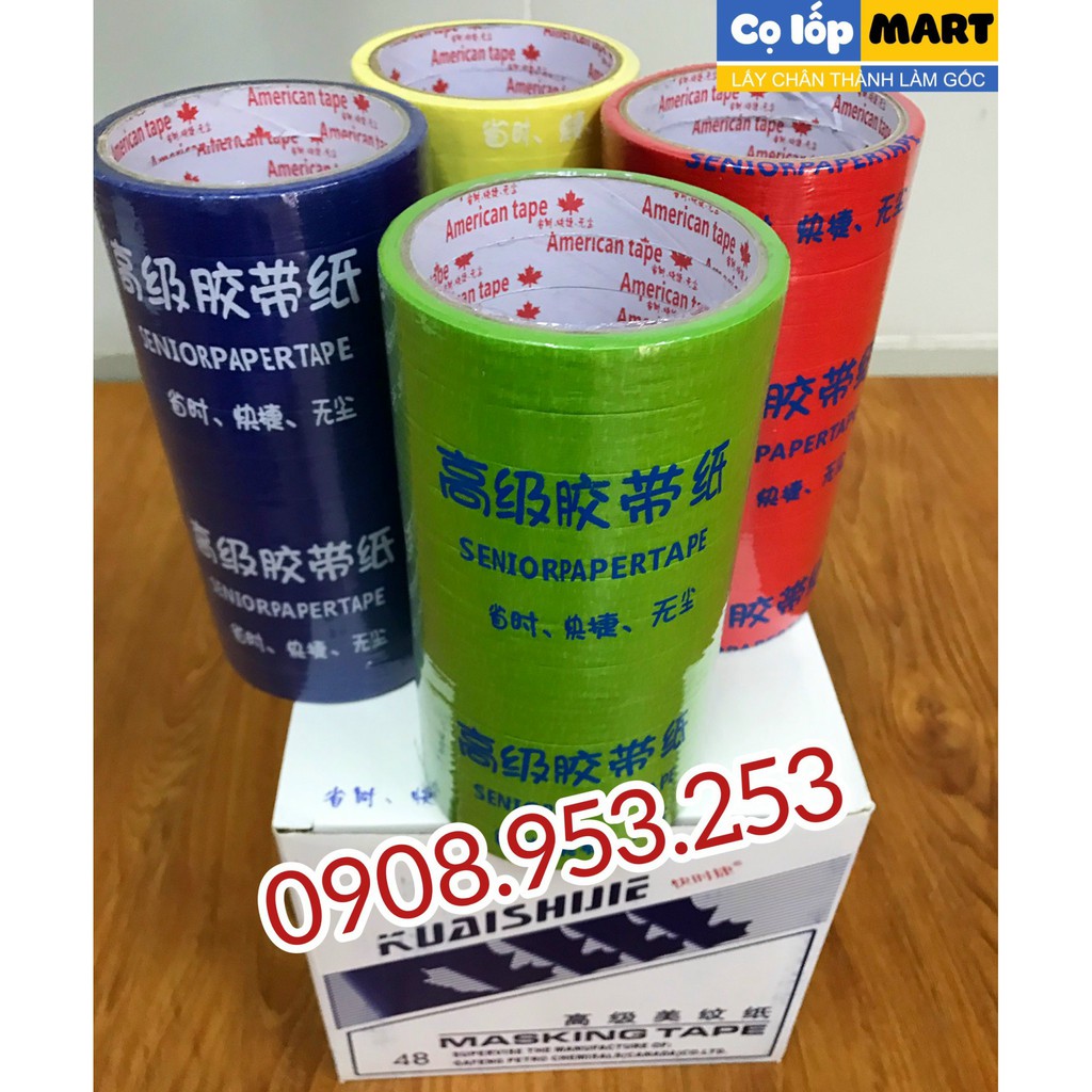 Băng dính giấy - Masking tape dán sơn xe ô tô, xe máy - lốc 12 cuộn