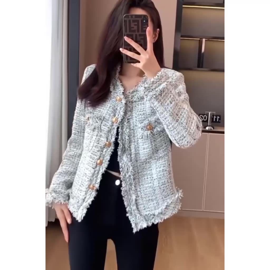 Áo khoác dạ nữ, áo cardigan dáng ngắn thiết kế tay dài, vải dạ trắng phối đen sang chảnh tiểu thư  7.Beautiful A99 | BigBuy360 - bigbuy360.vn