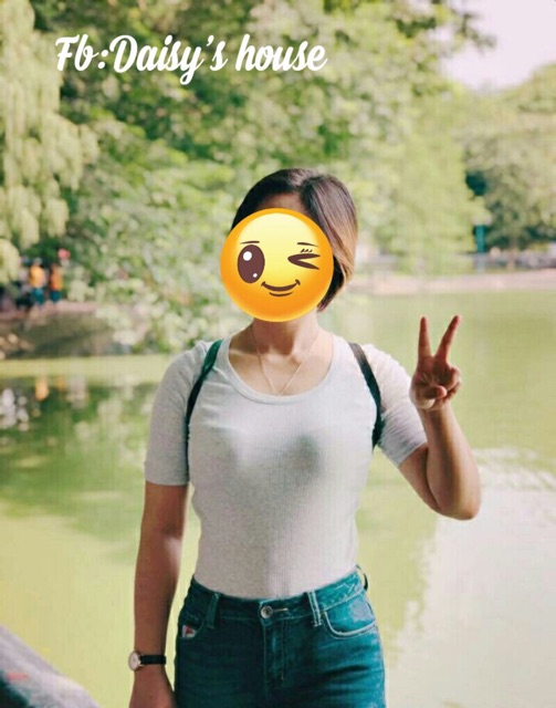 Áo thun gân nữ basic cổ tròn tay lỡ-hàng xuất Nhật