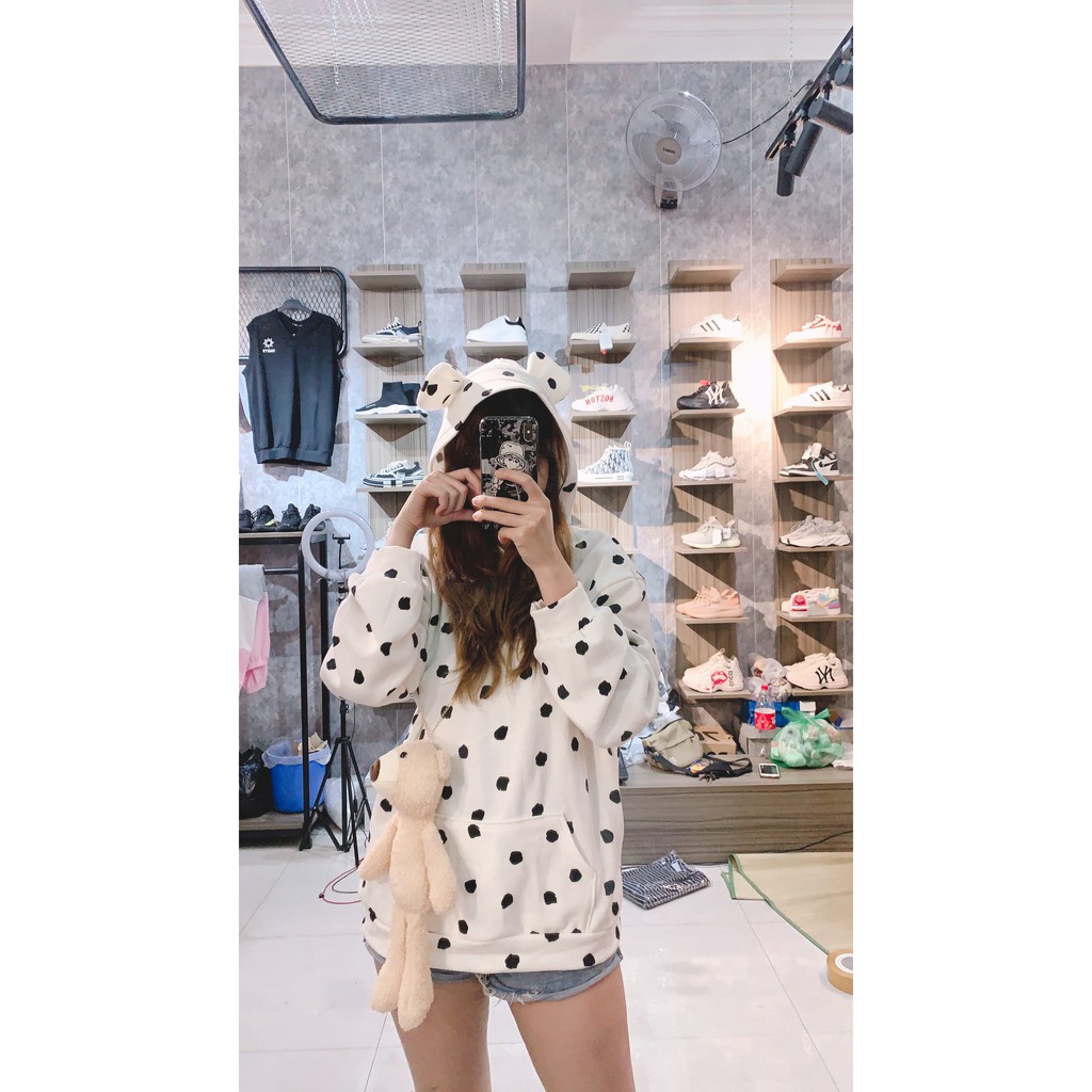 Áo Hoodie Nữ Form Rộng Chất Nỉ Bông Tai Gấu tặng Gấu Teddy Đeo Chéo  - Có Ảnh Thật Tự Chụp X.Store