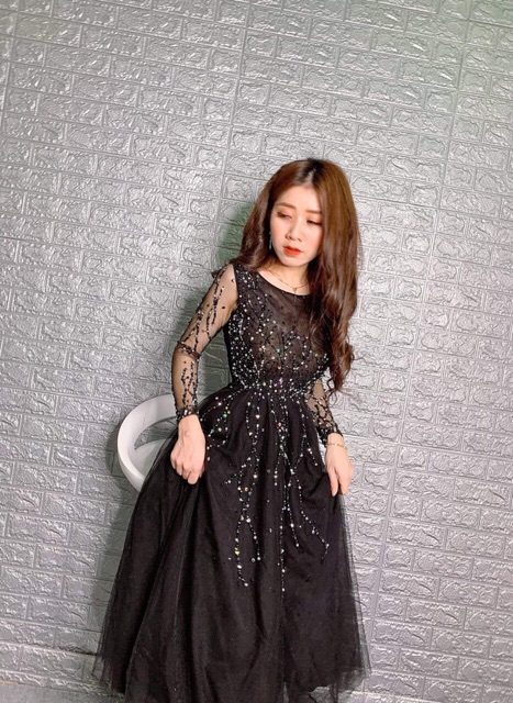 Đầm xoè tay dài công chúa kết chuỗi cườm bằng tay sang trọng TRIPBLE T DRESS - size S/M/L/XL - MS14V
