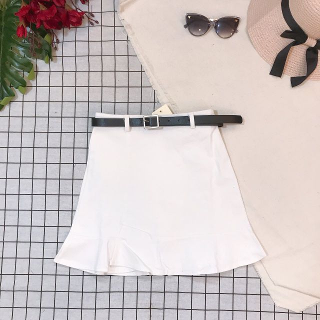 Chân váy đắp lệch viền bèo kèm belt QC ( Ảnh thật)