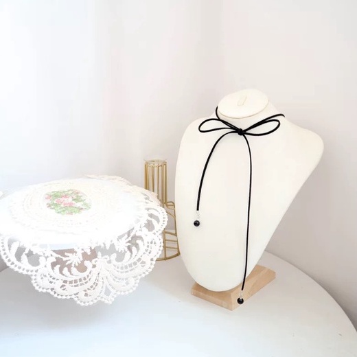 Vòng Cổ choker Dây Xích Xương Quai Xanh Ngọc Trai Đen Mặt Nơ Cho Nữ