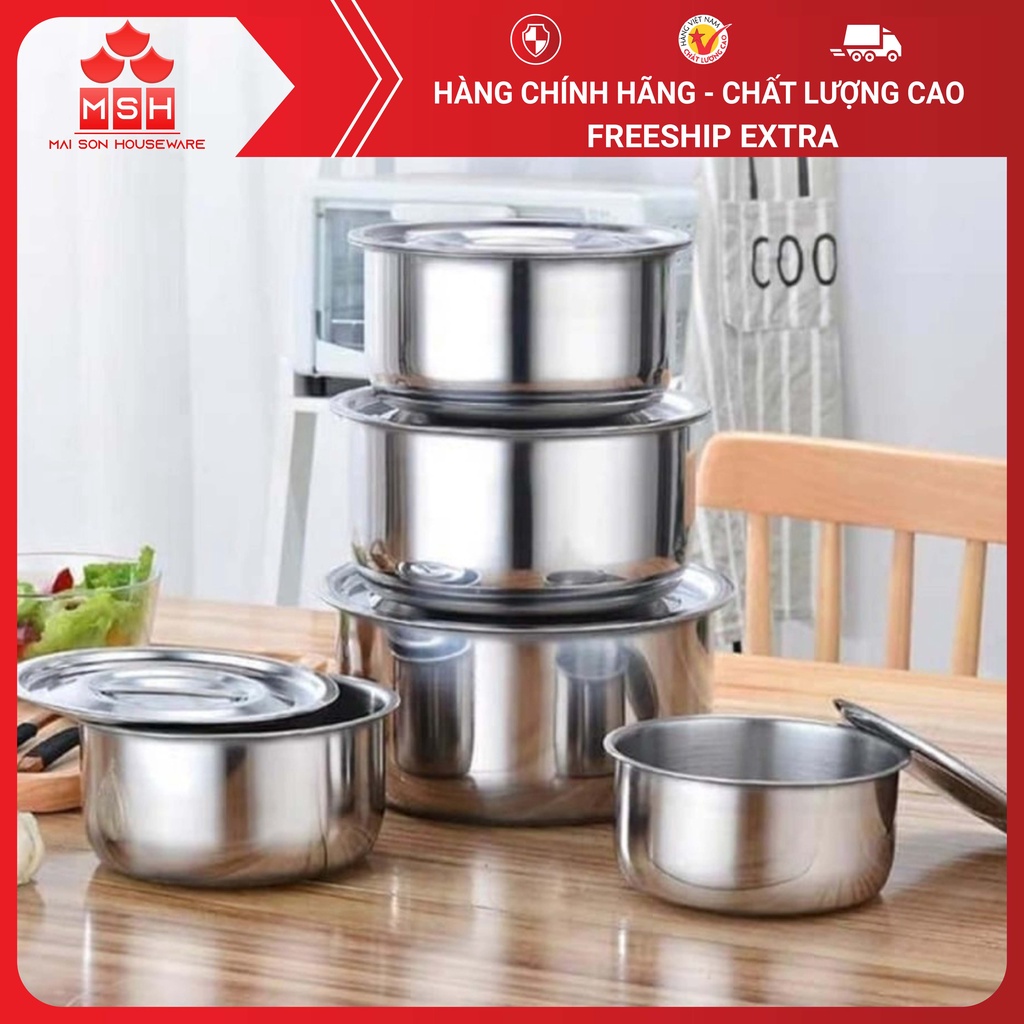 Bộ Nồi Inox Bếp Từ Cao Cấp STOCK POT Chất Liệu Inox 304 Không Gỉ Bộ Nồi 5 Món Đa Năng Tiện Lợi Kích Thước 16-24 CM