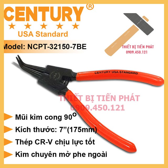 Kềm Mở Phe, Kìm Mở Phe 7" (175mm) Ra Cong Century Mã NCPT-32150-7BE Chế Tạo Bằng Thép Tốt.