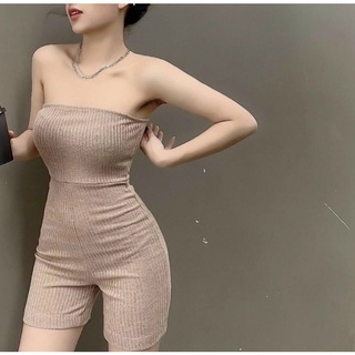 Jump body thun gân short ống cúp ngực / Nâu, đen