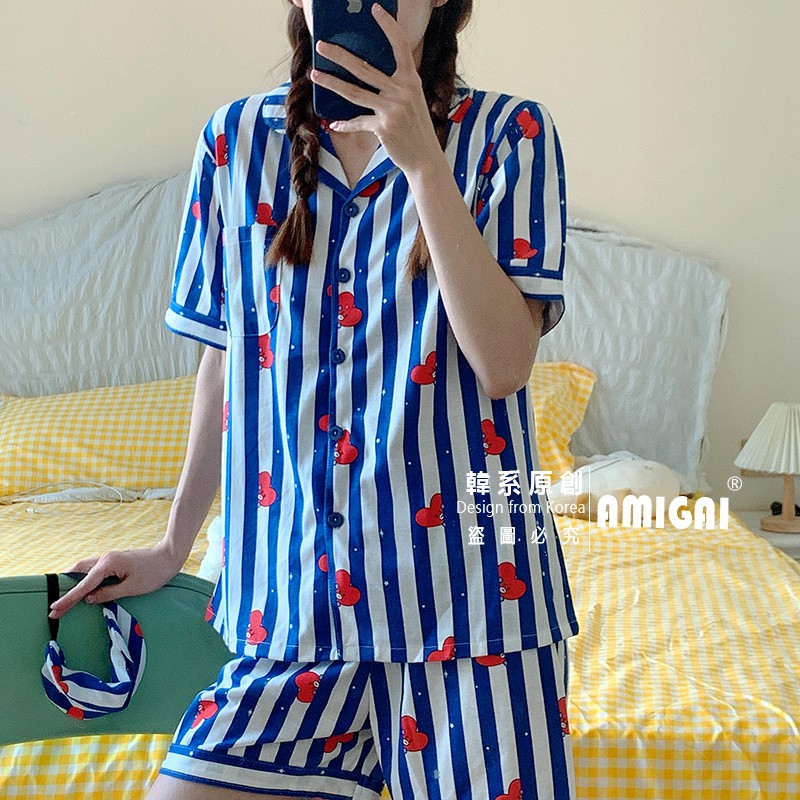 Bộ Đồ Ngủ Tay Ngắn Vải Cotton In Hình Bt21 / Ngôi Sao Kiểu Hàn Quốc Dễ Thương