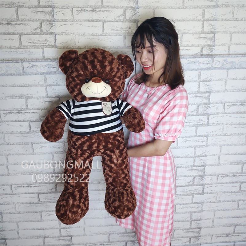 Gấu teddy 1m lông xoắn nhiều màu, áo thun sọc đen[Ảnh shop chụp] CAO CẤP