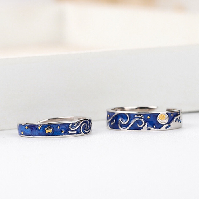 Nhẫn nam nữ tròn Loki Accessories màu bạc thời trang chất Titan đẹp đơn giản không gỉ - Nhẫn Đôi VanGogh (1 đôi)