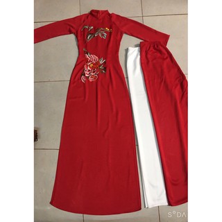 Áo dài lụa tây thi thêu hoa 3D ( cả bộ)
