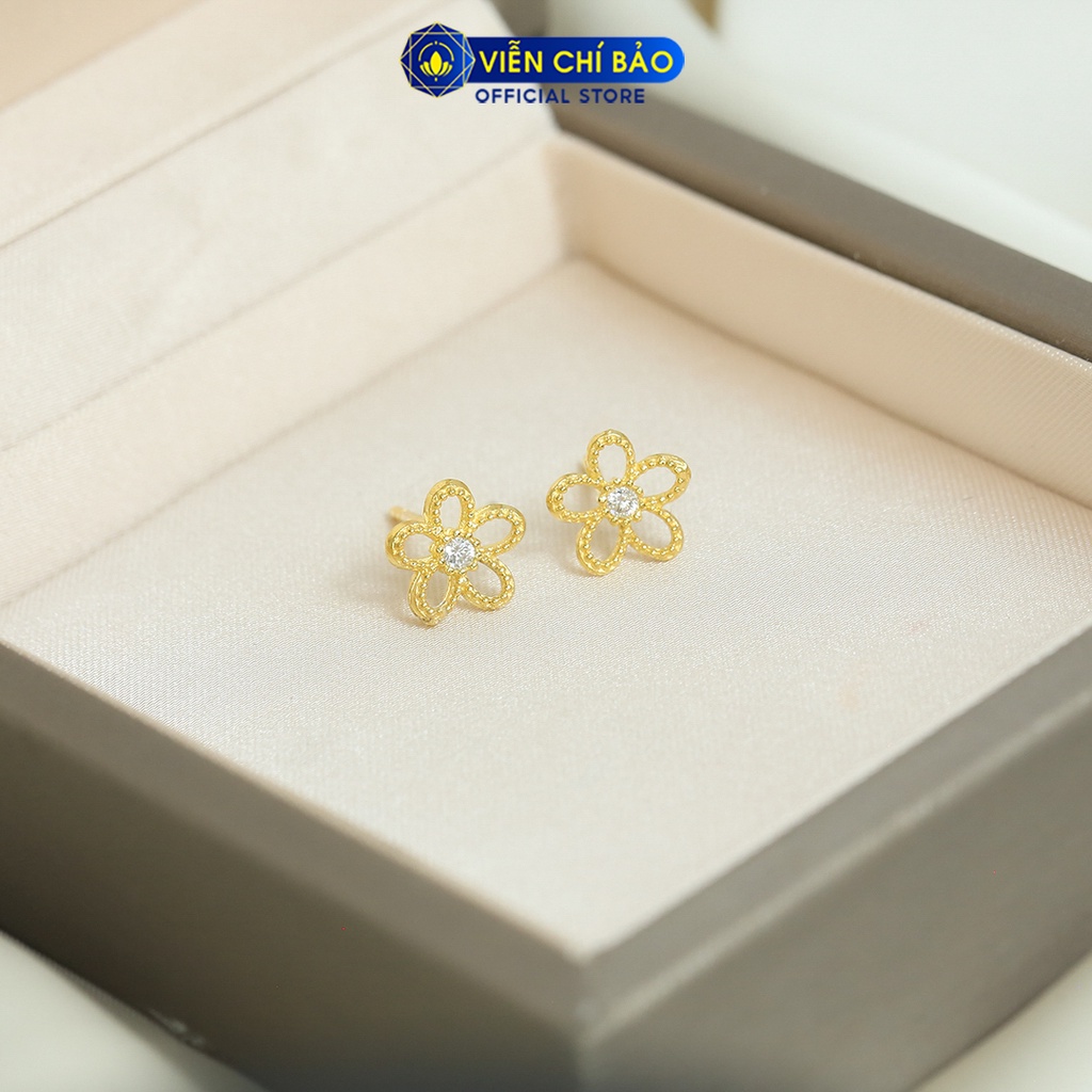 Bông tai nữ họa tiết hoa 5 cánh chất liệu Vàng 10k thời trang phụ kiện trang sức nữ Viễn Chí Bảo B800032